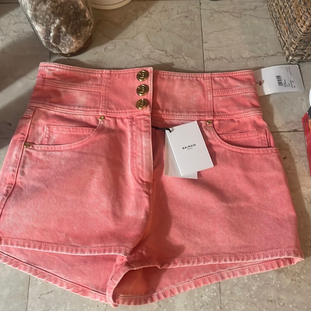 Balmain pink jean shorts
